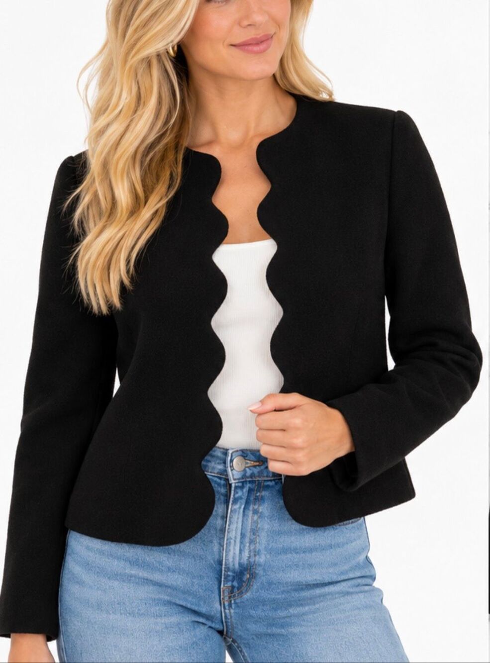 Dudley Stephens scallop fleece black cardigan jacket M